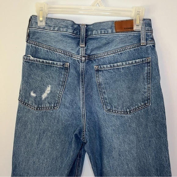 Express High Rise Medium Wash Cropped Distressed Button Fly Dad Jeans Size 4R - Picture 9 of 15